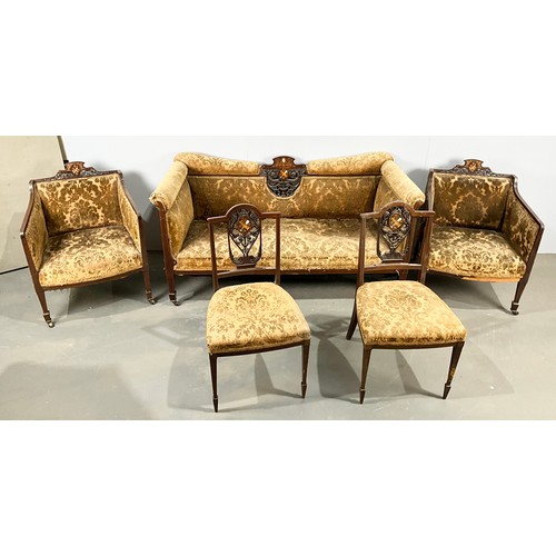707 - EDWARDIAN INLAND MAHOGANY FIVE PIECE SALON SUITE WITH A TWO SEATER SOFA  WIDTH 156cm , TWO ARM CHAIR... 
