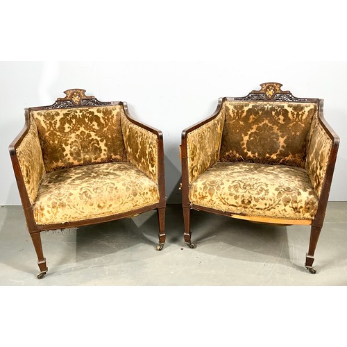 707 - EDWARDIAN INLAND MAHOGANY FIVE PIECE SALON SUITE WITH A TWO SEATER SOFA  WIDTH 156cm , TWO ARM CHAIR... 