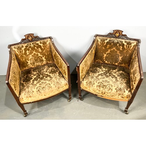 707 - EDWARDIAN INLAND MAHOGANY FIVE PIECE SALON SUITE WITH A TWO SEATER SOFA  WIDTH 156cm , TWO ARM CHAIR... 