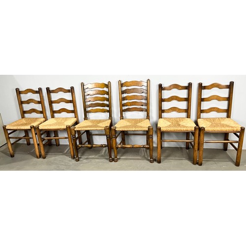 695 - 6 MODERN RUSH SEAT LADDER BACK DINING CHAIRS ( HARLEQUIN)