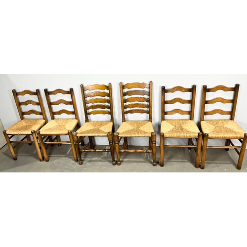695 - 6 MODERN RUSH SEAT LADDER BACK DINING CHAIRS ( HARLEQUIN)