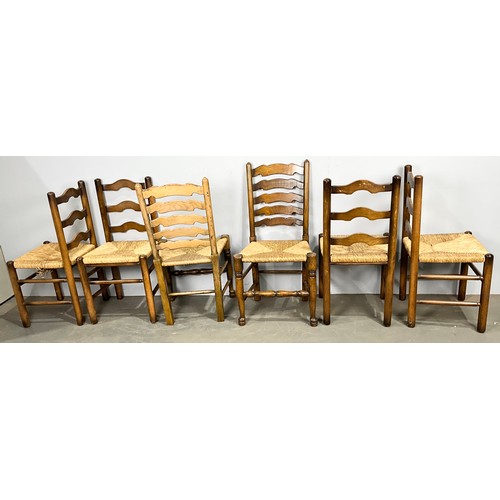 695 - 6 MODERN RUSH SEAT LADDER BACK DINING CHAIRS ( HARLEQUIN)