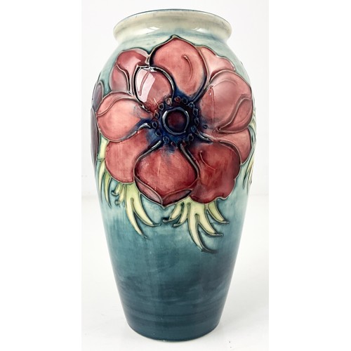 193 - MOORCROFT POTTERY BALUSTER VASE DECORATED IN THE ANEMONE PATTERN WITH IMPRESSED AND SIGNATURE 18.5cm