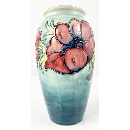 193 - MOORCROFT POTTERY BALUSTER VASE DECORATED IN THE ANEMONE PATTERN WITH IMPRESSED AND SIGNATURE 18.5cm