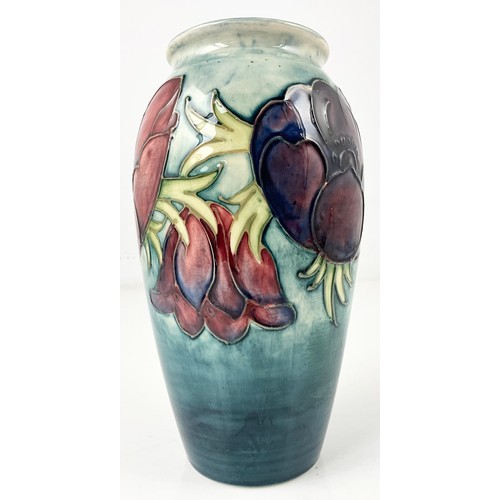 193 - MOORCROFT POTTERY BALUSTER VASE DECORATED IN THE ANEMONE PATTERN WITH IMPRESSED AND SIGNATURE 18.5cm
