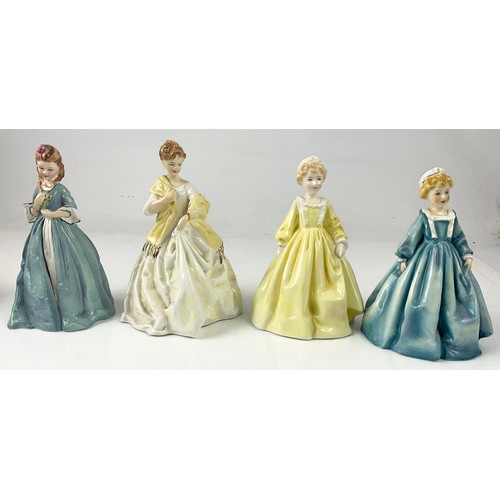 99 - FOUR ROYAL WORCESTER FREDA DOUGHTY FIGURINES INCLUDING SWEET ANNE, FIRST DANCE AND TWO GRANDMOTHERS ... 