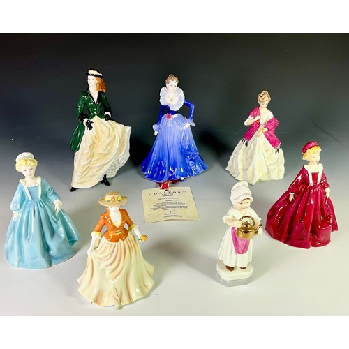 113 - ROYAL WORCESTER, DOULTON AND COALPORT FIGURINES TO INCLUDE GRANDMOTHER’S DRESS 3081 x2, POLLY PUT TH... 