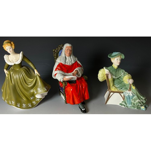 114 - THREE ROYAL DOULTON FIGURINES - THE JUDGE HN 2443, GERALDINE HN 2348 AND ASCOT HN 2356