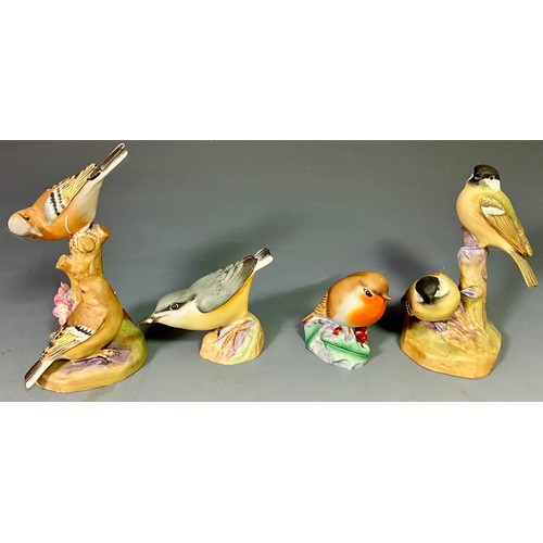 120 - ROYAL WORCESTER BIRD FIGURES AND GROUPS  INCLUDING CHAFFINCHES, COAL TITS, A NUTHATCH AND A ROBIN