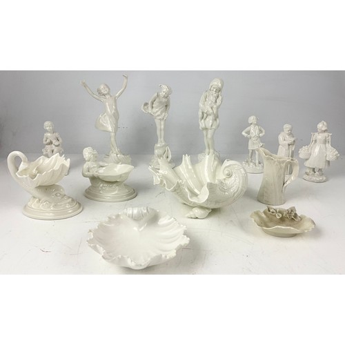 125 - COLLECTION OF ROYAL WORCESTER BLANC DE CHINE AND BLANKS INCLUDING FIGURINES, SALTS, CANDLE SNUFFER, ... 