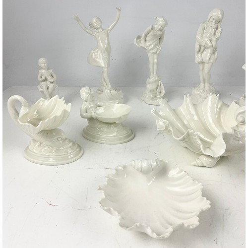 125 - COLLECTION OF ROYAL WORCESTER BLANC DE CHINE AND BLANKS INCLUDING FIGURINES, SALTS, CANDLE SNUFFER, ... 