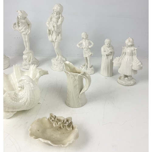 125 - COLLECTION OF ROYAL WORCESTER BLANC DE CHINE AND BLANKS INCLUDING FIGURINES, SALTS, CANDLE SNUFFER, ... 