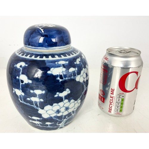 185 - ORIENTAL PRUNUS BLUE & WHITE GINGER JAR AND COVER 15cm WITH ORIENTAL FINE PORCELAIN TEAWARE