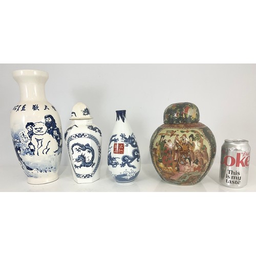 187 - TRAY OF MIXED ORIENTAL CERAMICS INCLUDING VASES, GINGER JARS, TEA BOWL ETC