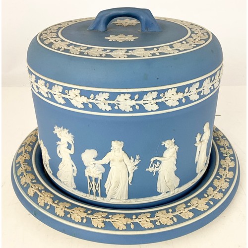129 - WEDGWOOD JASPER WARE CHEESE DOME AND STAND  29cm DIAMETER