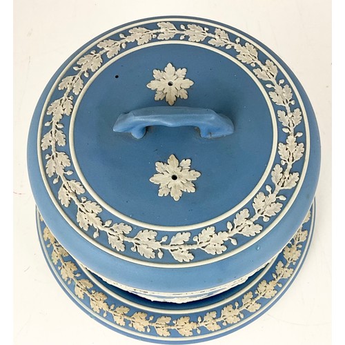 129 - WEDGWOOD JASPER WARE CHEESE DOME AND STAND  29cm DIAMETER