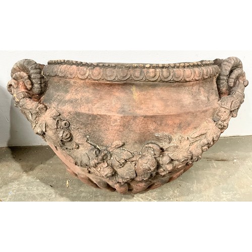 582 - PAIR OF CLASSICAL STYLE TERRACOTTA WALL HANGING PLANTERS WIDTH 45cm