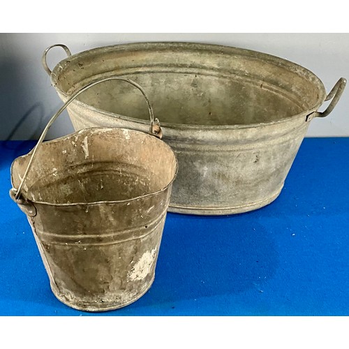 590 - GALVANISED BATH 70cm AND PAIL