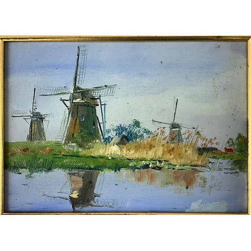 25 - SMALL OIL ON BOARD DEPICTING A DUTCH SCENE Approx. 15 x 21cm, A MICK GILMORE PASTEL AND TWO GODDEN P... 