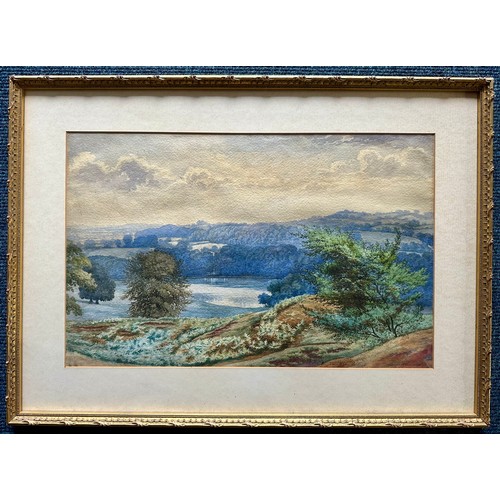 28 - 2 WATERCOLOURS DEPICTING RURAL SCENES, ONE WITH RIVER AND FISHERMEN, NO APPARENT SIGNATURE AND THE O... 