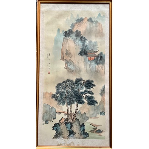 36 - FRAMED VERTICAL HANGING SCROLLS (3) - CHINESE SHAN SHUI LANDSCAPE PAINTINGS
Each measures approx. 68... 