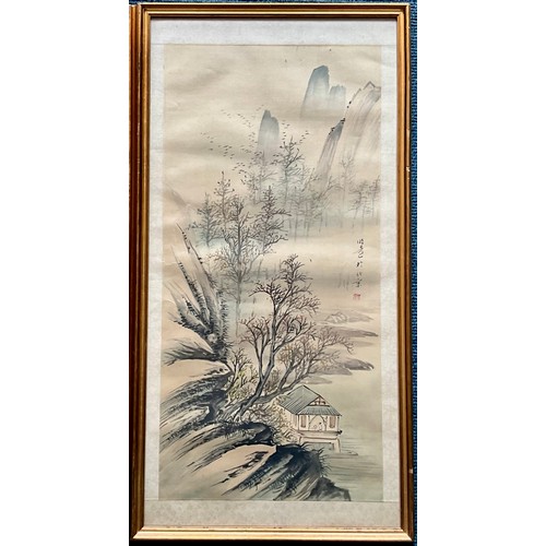 36 - FRAMED VERTICAL HANGING SCROLLS (3) - CHINESE SHAN SHUI LANDSCAPE PAINTINGS
Each measures approx. 68... 