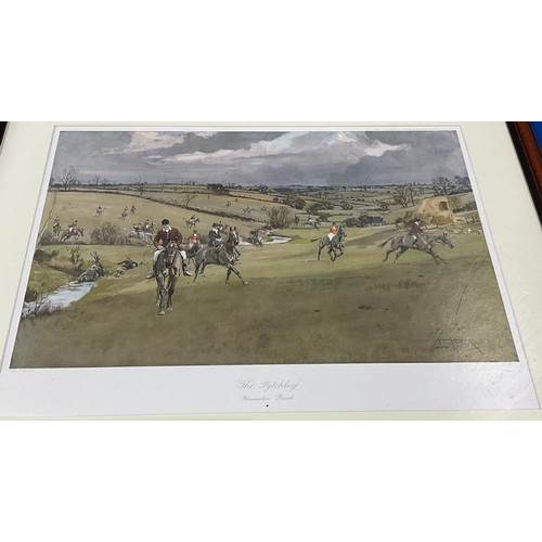 53 - TWO LARGE FRAMED & MOUNTED LIONEL EDWARDS HUNTING PRINTS. THE BELVOIR AT NEWMANS GORSE & THE PYTCHLE... 
