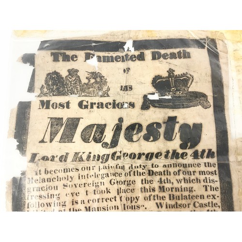 7 - 19TH CENTURY BROADSIDE / PAYBILL ANNOUNCING THE DEATH OF KING GEORGE IV  APPROXIMATELY 23cm x18cm  B... 