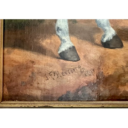 1 - OIL ON CANVAS DEPICTING A STABLE SCENE WITH HORSE AND DOGS, BEARING SIGNATURE LOWER LEFT J.F.HERRING... 