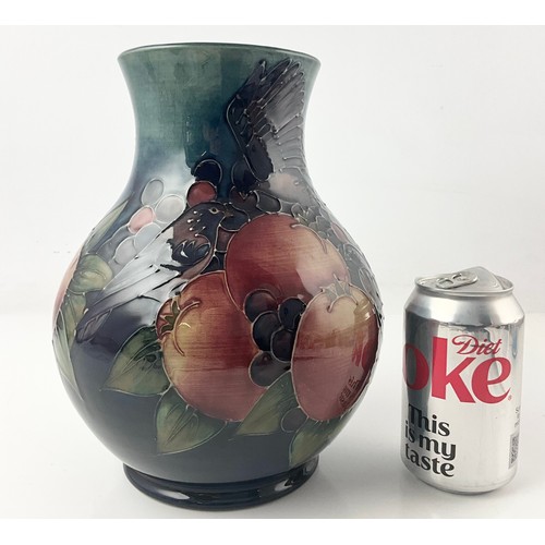17 - LARGE MOORCROFT POTTERY  BULBOUS VASE DECORATED IN THE SALLY TUFFIN FINCHES PATTERN  WITH IMPRESSED ... 