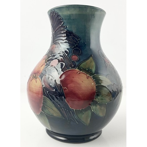 17 - LARGE MOORCROFT POTTERY  BULBOUS VASE DECORATED IN THE SALLY TUFFIN FINCHES PATTERN  WITH IMPRESSED ... 