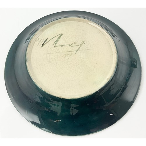 20 - EARLY MOORCROFT POTTERY ART NOUVEAU FLORIAN WARE SHALLOW BOWL  WITH IMPRESSED BURSLEM MARK , SIGNATU... 
