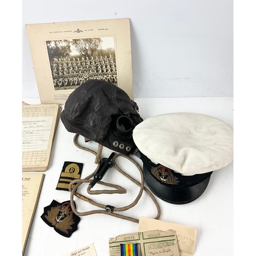 55 - MIXED COLLECTION OF MILITARIA INCLUDING TWO EC MASTERS FLIGHT RECORD BOOKS , FLYING HELMET , 4476 PT... 