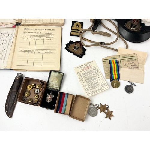 55 - MIXED COLLECTION OF MILITARIA INCLUDING TWO EC MASTERS FLIGHT RECORD BOOKS , FLYING HELMET , 4476 PT... 
