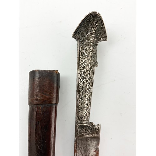 39 - INDO PERSIAN DAGGER WITH WHITE METAL HANDLE AND A PERSIAN NARAYAM 30cm