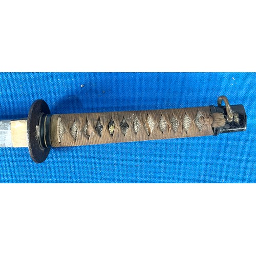 40 - SAMURAI TYPE SWORD WITH LEATHER BOUND SHAGREEN HANDLE AND SCABBARD 77cm WITH SIGNATURE TO TANG