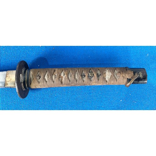 40 - SAMURAI TYPE SWORD WITH LEATHER BOUND SHAGREEN HANDLE AND SCABBARD 77cm WITH SIGNATURE TO TANG