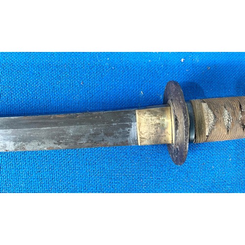 40 - SAMURAI TYPE SWORD WITH LEATHER BOUND SHAGREEN HANDLE AND SCABBARD 77cm WITH SIGNATURE TO TANG