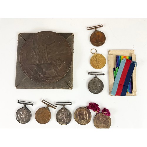 54 - COLLAR BOX WITH INTERESTING MILITARIA CONTENTS, MEDALS INC. 21120 PTE. E. BARKER, 1915-1918 WAR MEDA... 