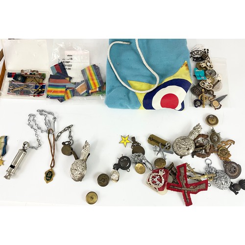 53 - MISC. MILITARIA INC. BADGES AND BUTTONS, ACME TRENCH WHISTLE, AIR MINISTRY WHISTLE, PHOTOGRAPHS, J.R... 