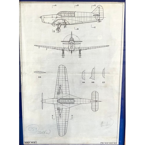 47 - 2 FRAMED AIRCRAFT PLANS, HENDY HECK AND WESTLAND WIDGEON