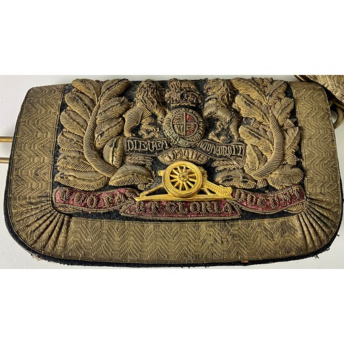 50 - VICTORIAN CROSS BELT AND POUCH WITH BULLION EMBROIDERED DECORATION