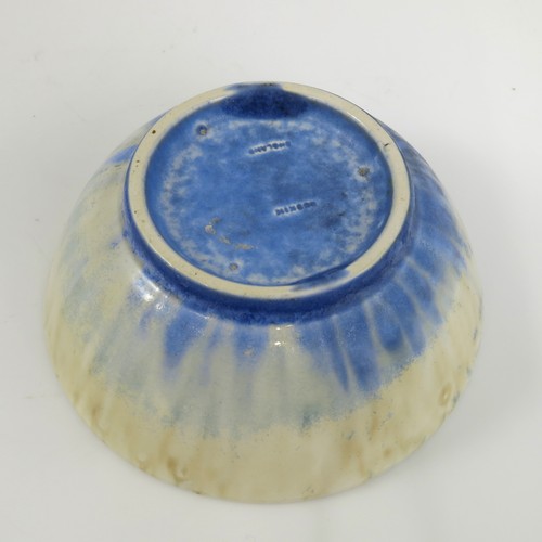 22 - UNUSUAL  RUSKIN  CRYSTALLINE GLAZE CANDLE /  MATCH HOLDER BOWL WITH IMPRESSED  POTTERY MARKS TO BASE... 