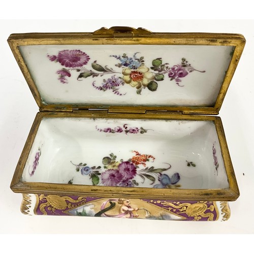 23 - LOVELY QUALITY 19TH CENTURY RECTANGULAR SEVRES PORCELAIN BOX WITH HINGED COVER WIDTH 10cm