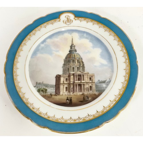 24 - RARE SET OF 5 SEVRES PORCELAIN PLATES, EACH PAINTED WITH PARISIAN LANDMARKS, INCISED SEVRES MARK, GI... 