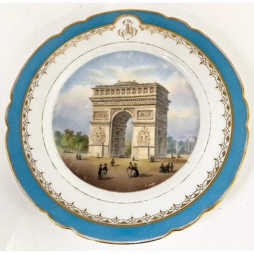 24 - RARE SET OF 5 SEVRES PORCELAIN PLATES, EACH PAINTED WITH PARISIAN LANDMARKS, INCISED SEVRES MARK, GI... 