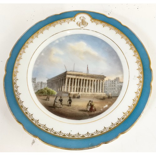 24 - RARE SET OF 5 SEVRES PORCELAIN PLATES, EACH PAINTED WITH PARISIAN LANDMARKS, INCISED SEVRES MARK, GI... 