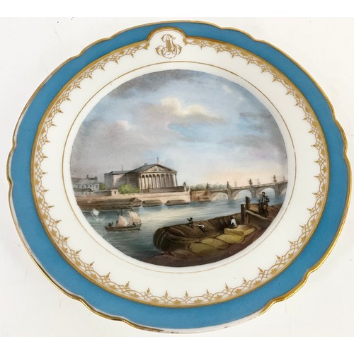 24 - RARE SET OF 5 SEVRES PORCELAIN PLATES, EACH PAINTED WITH PARISIAN LANDMARKS, INCISED SEVRES MARK, GI... 