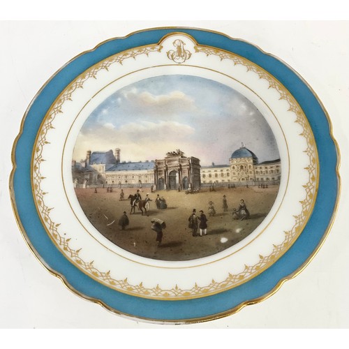 24 - RARE SET OF 5 SEVRES PORCELAIN PLATES, EACH PAINTED WITH PARISIAN LANDMARKS, INCISED SEVRES MARK, GI... 