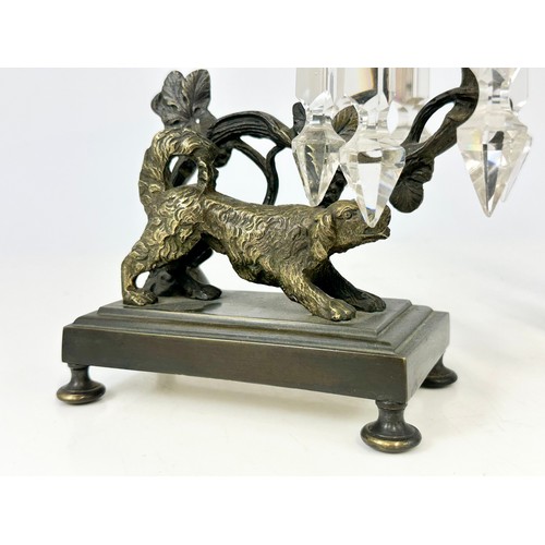 27 - PR. 19TH CENTURY BRONZE DOG TABLE LUSTRES